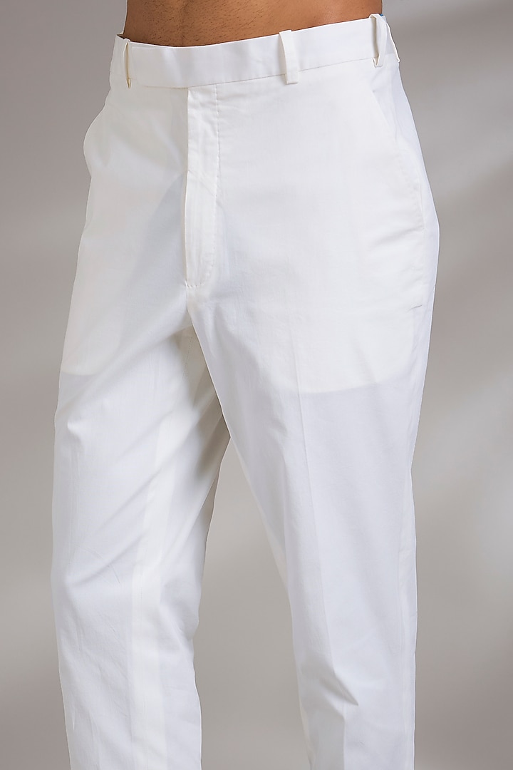 Ivory Cotton Lycra Pants by Divyam Mehta Men at Pernia's Pop Up Shop
