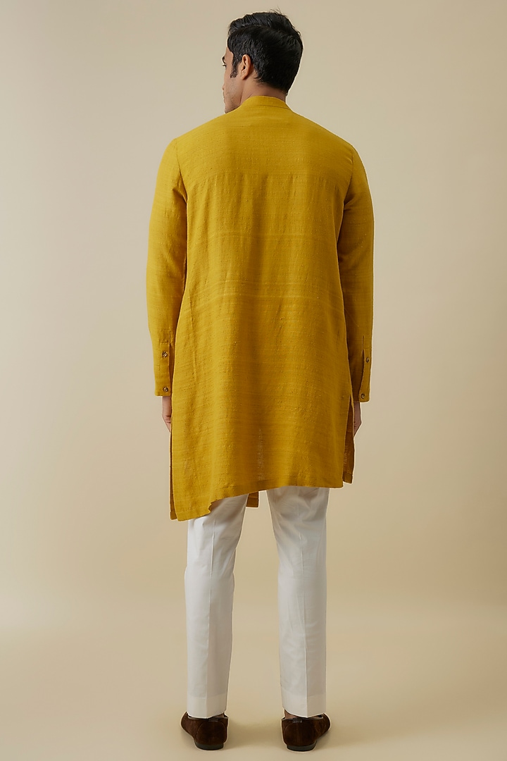 Haldi Yellow Raw Silk Kurta Set by Divyam Mehta Men at Pernia's Pop Up Shop