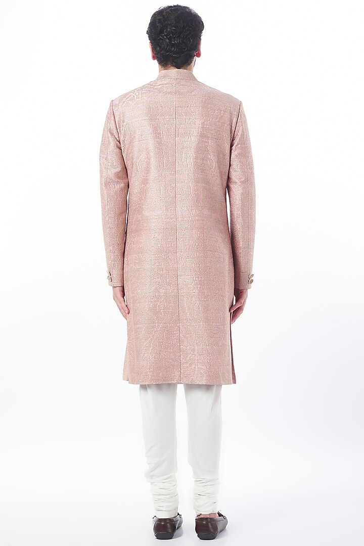 Pyazi Pink Raw Silk Embroidered Achkan Set by Divyam Mehta Men at Pernia's Pop Up Shop