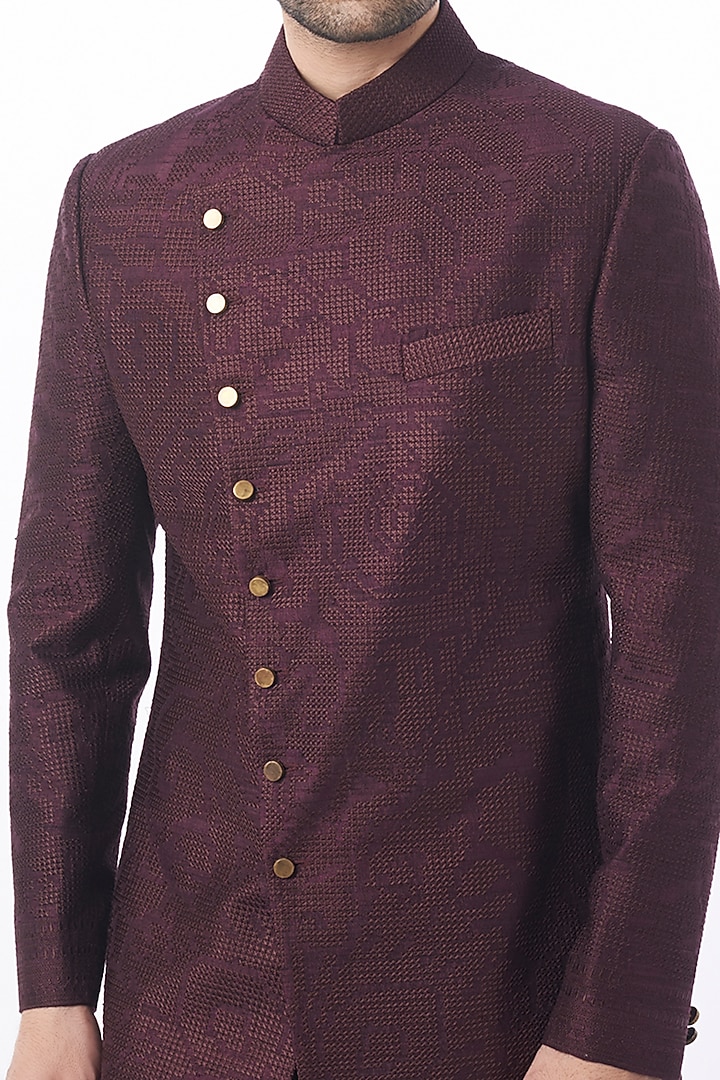 Falsa Raw Silk Embroidered Achkan Set by Divyam Mehta Men at Pernia's Pop Up Shop