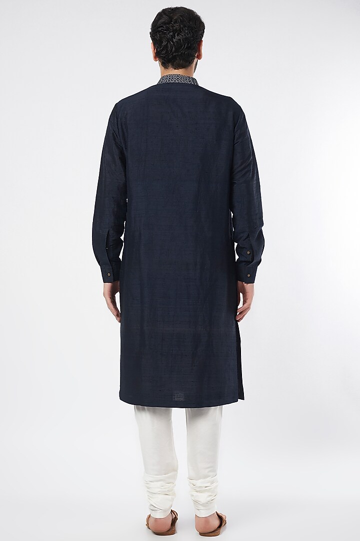 Space Blue Cotton Embroidered Kurta Set by Divyam Mehta Men at Pernia's Pop Up Shop