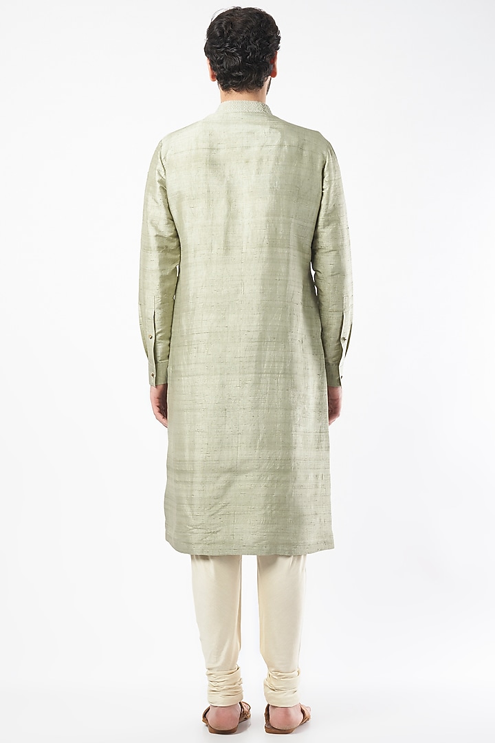 Saunf Green Cotton Embroidered Kurta Set by Divyam Mehta Men at Pernia's Pop Up Shop