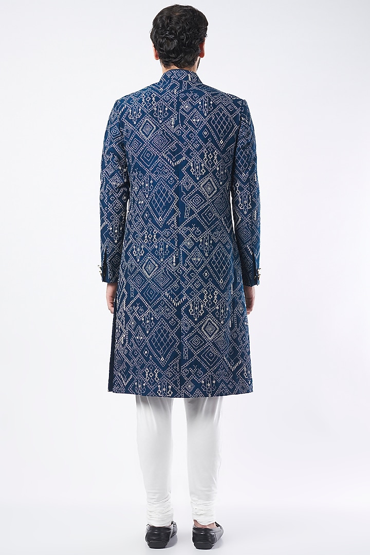 Blue Embroidered Groom Sherwani Set by Divyam Mehta Men at Pernia's Pop Up Shop