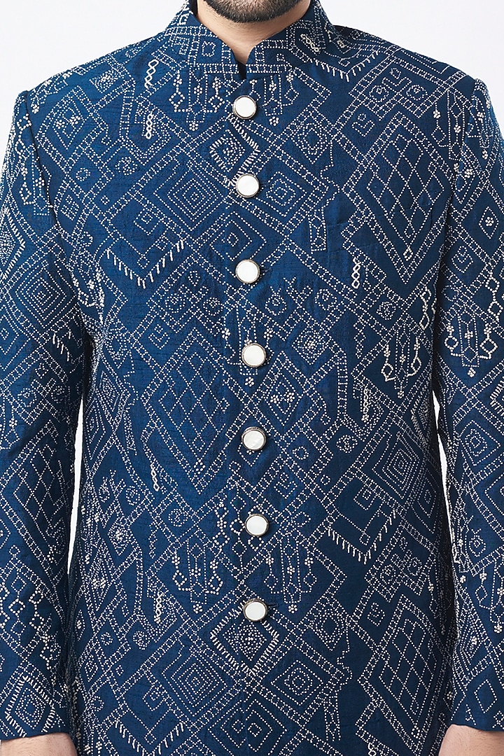 Blue Embroidered Groom Sherwani Set by Divyam Mehta Men at Pernia's Pop Up Shop