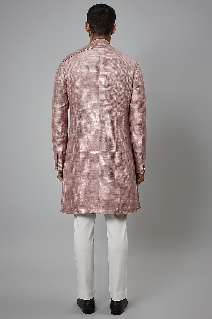 Antique Pink Raw Silk Draped Kurta Set by Divyam Mehta Men at Pernia's Pop Up Shop