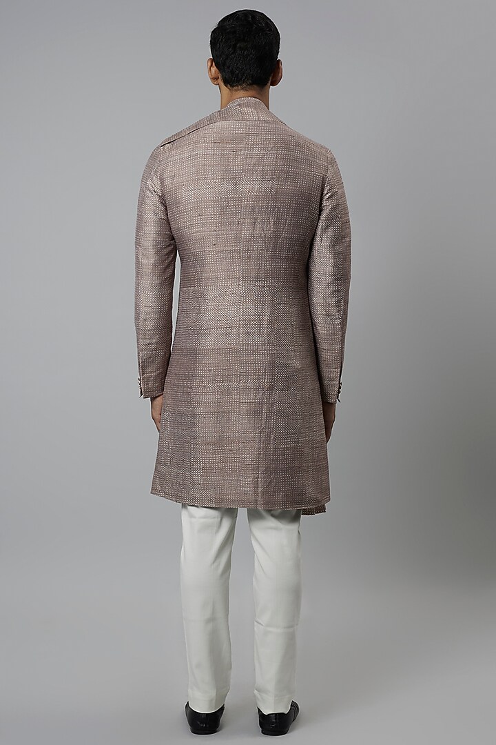 Ivory & Beige Raw Silk Draped Kurta Set by Divyam Mehta Men at Pernia's Pop Up Shop