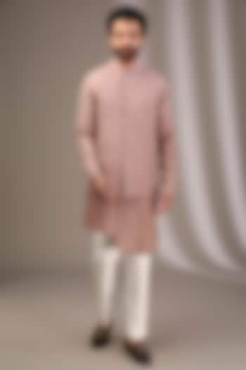 Pyazi Pink Raw Silk Bundi Jacket Set by Divyam Mehta Men at Pernia's Pop Up Shop