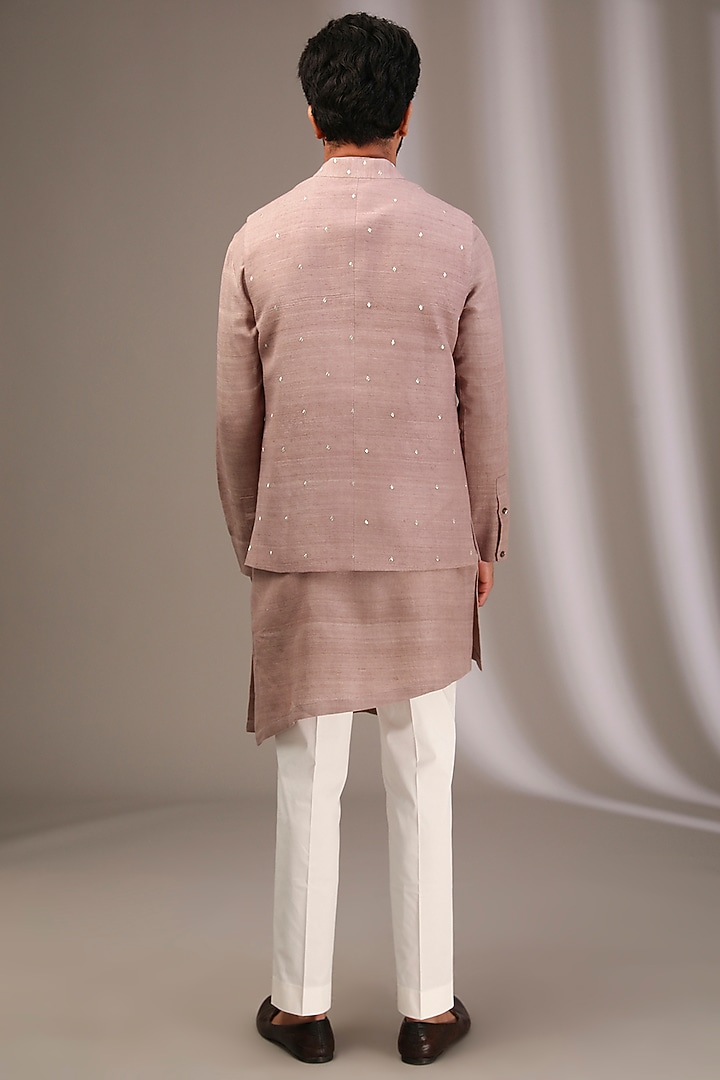 Pyazi Pink Raw Silk Bundi Jacket Set by Divyam Mehta Men at Pernia's Pop Up Shop