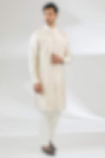 Ivory Raw Silk Kurta Set by Divyam Mehta Men at Pernia's Pop Up Shop