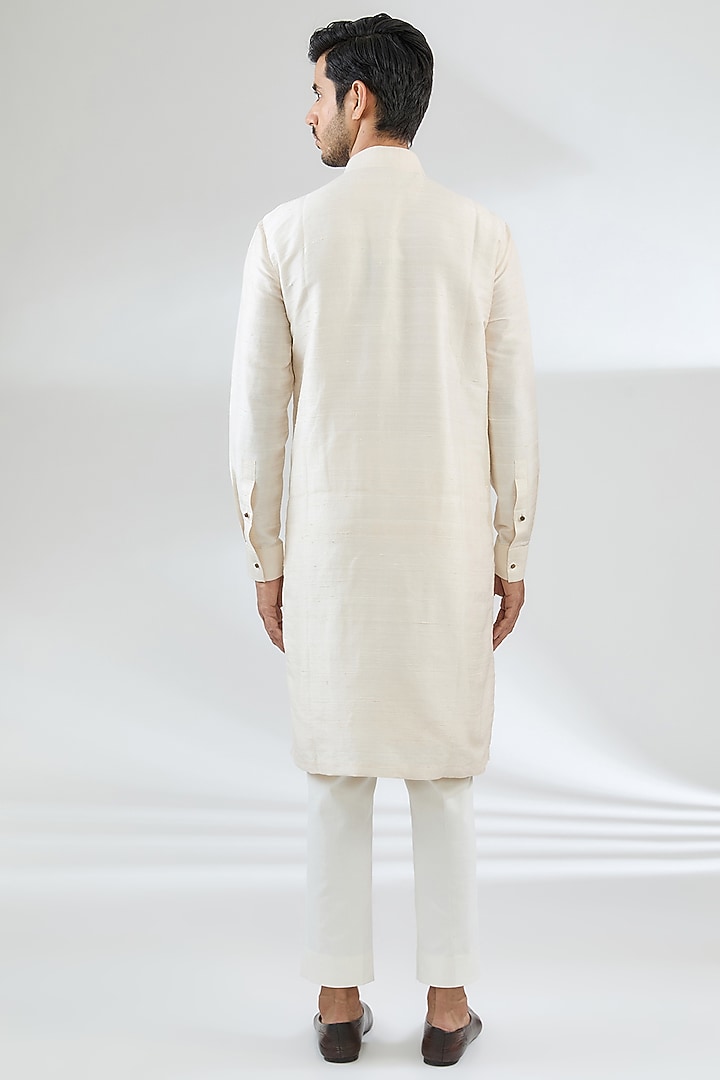Ivory Raw Silk Kurta Set by Divyam Mehta Men at Pernia's Pop Up Shop