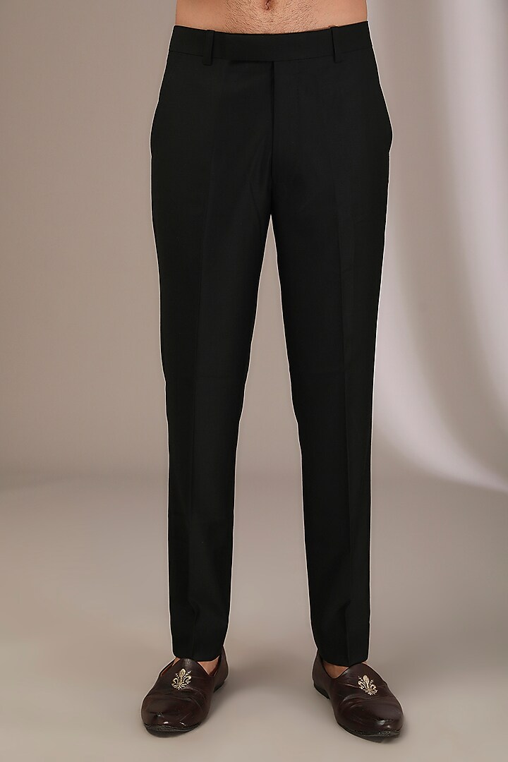 Black Raw Silk Hand Embroidered Groom Bandhgala Set by Divyam Mehta Men at Pernia's Pop Up Shop