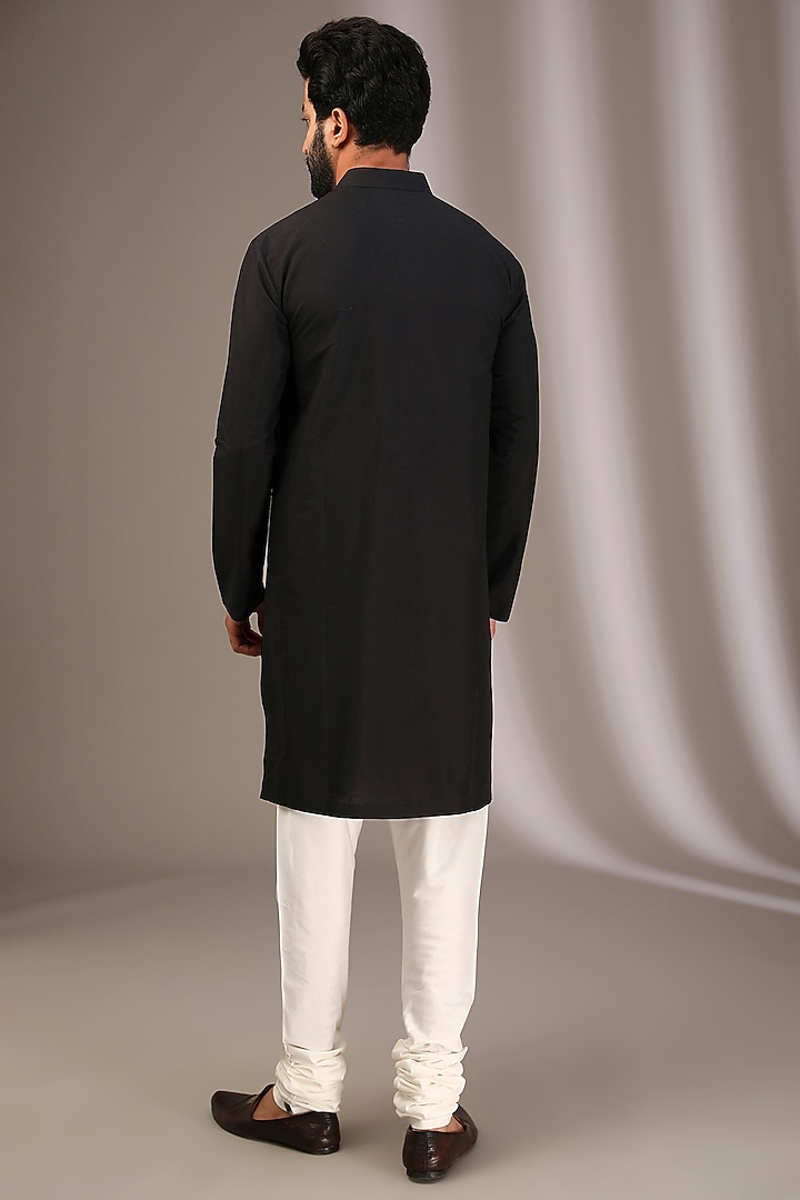 Black Raw Silk Wedding Sherwani Set by Divyam Mehta Men at Pernia's Pop Up Shop