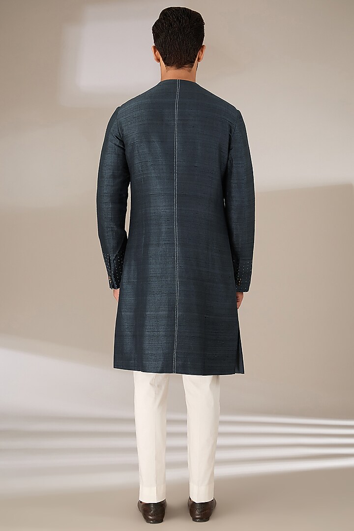 Charcoal Raw Silk Kurta Set by Divyam Mehta Men at Pernia's Pop Up Shop