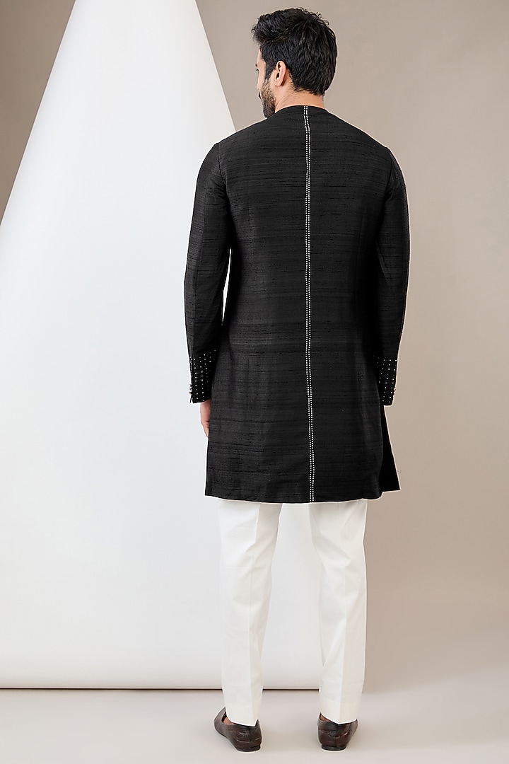 Dark Charcoal Raw Silk Kurta Set by Divyam Mehta Men at Pernia's Pop Up Shop