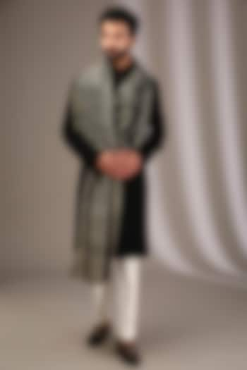 Black Raw Silk Kurta Set by Divyam Mehta Men