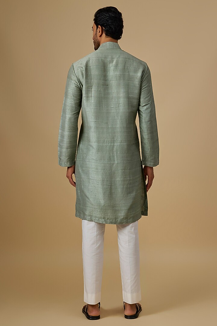 Pista Green Raw Silk & Katan Silk Kurta Set by Divyam Mehta Men at Pernia's Pop Up Shop