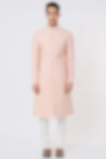 Oyster Pink Raw Silk Embroidered Achkan Jacket Set by Divyam Mehta Men at Pernia's Pop Up Shop