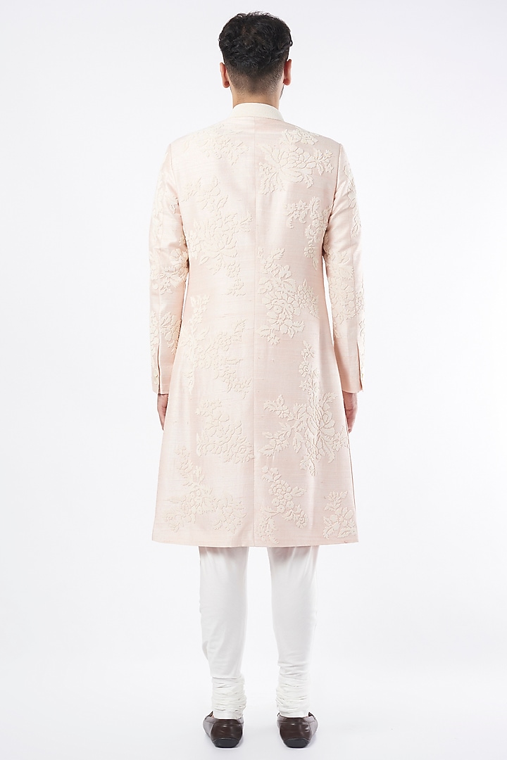 Oyster Pink Silk Embroidered Achkan Groom Sherwani Set by Divyam Mehta Men at Pernia's Pop Up Shop