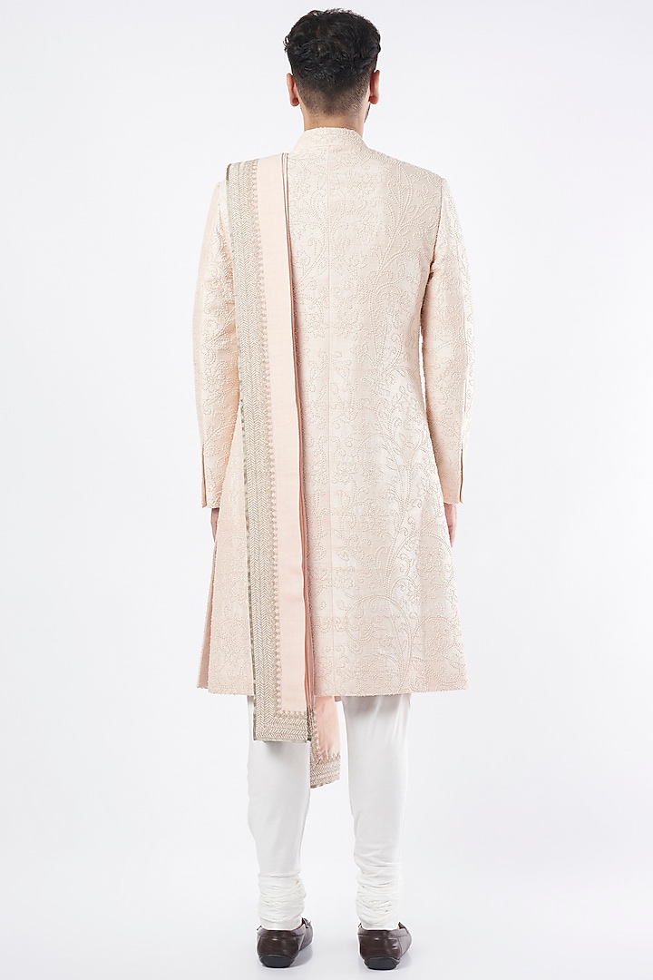 Oyster Pink Embroidered Achkan Set by Divyam Mehta Men at Pernia's Pop Up Shop