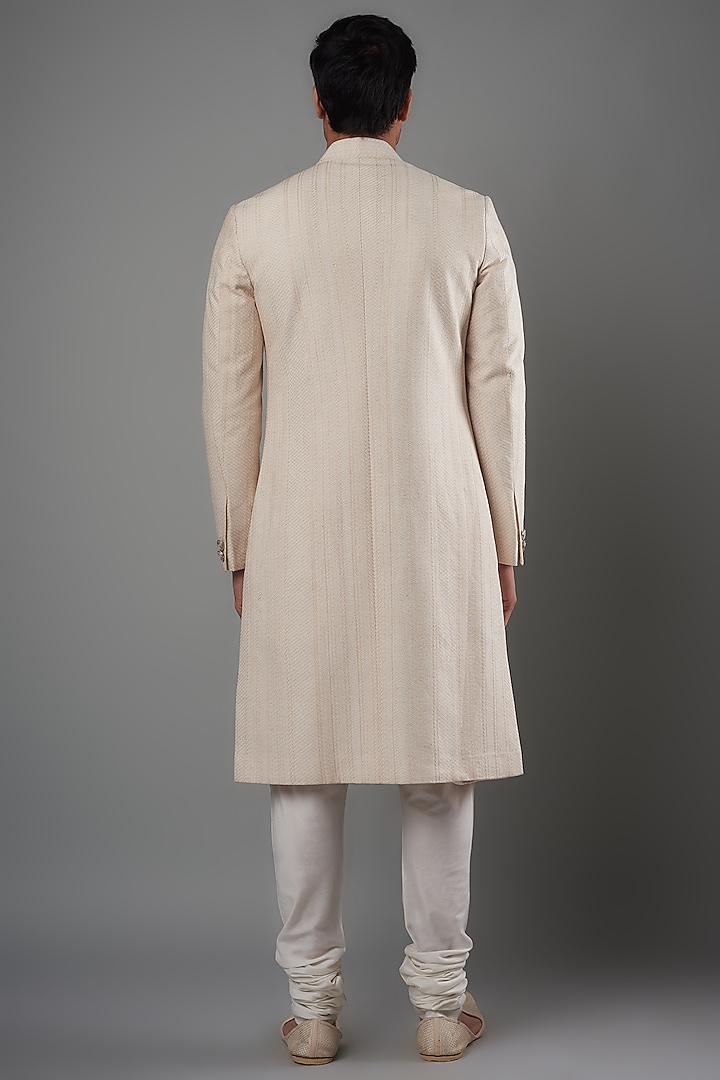 Pink Raw Silk Wedding Sherwani Set by Divyam Mehta Men at Pernia's Pop Up Shop