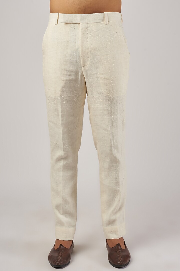 Ivory Silk Textured Groom Bandhgala Set by Divyam Mehta Men at Pernia's Pop Up Shop