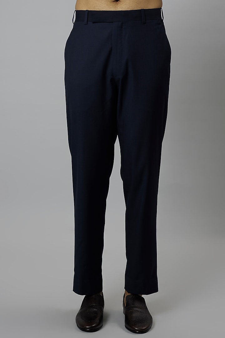 Space Blue Raw Silk & Blended Wool Groom Bandhgala Set by Divyam Mehta Men at Pernia's Pop Up Shop