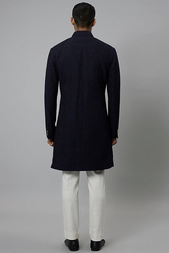Black Raw Silk & Stretch Cotton Groom Sherwani Set by Divyam Mehta Men at Pernia's Pop Up Shop