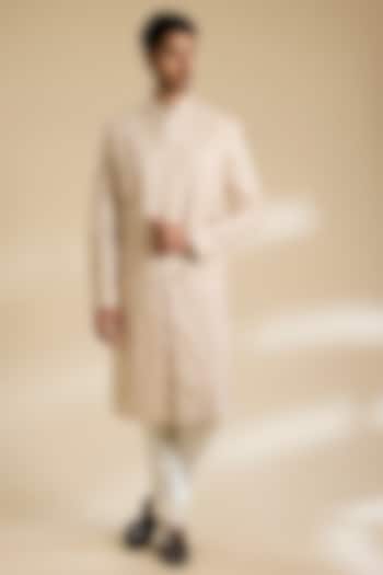 Ivory Raw Silk Sherwani Set by Divyam Mehta Men
