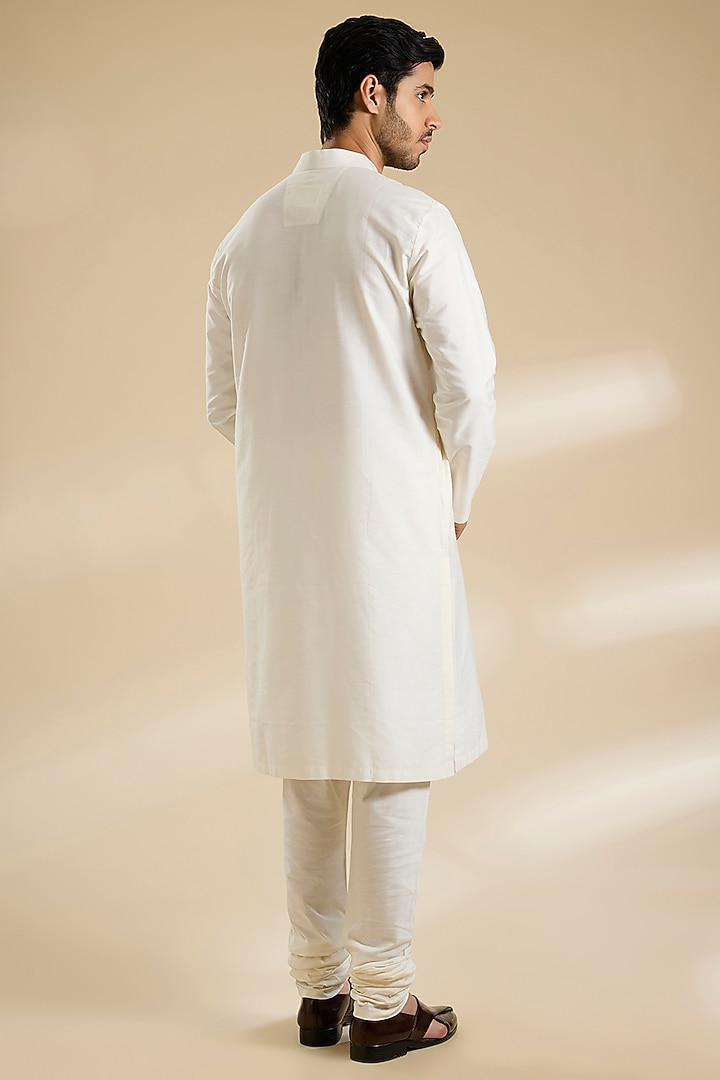 Ivory Raw Silk Groom Sherwani Set by Divyam Mehta Men at Pernia's Pop Up Shop