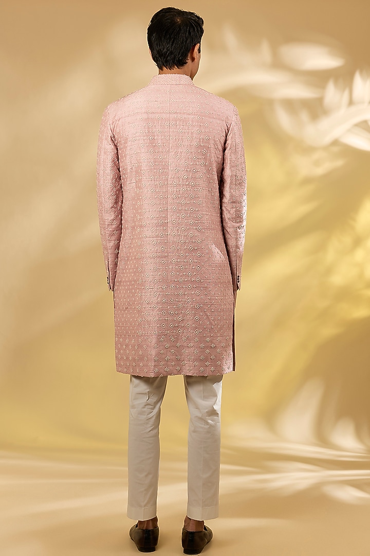 Pyazi Pink Silk Groom Sherwani Set by Divyam Mehta Men at Pernia's Pop Up Shop