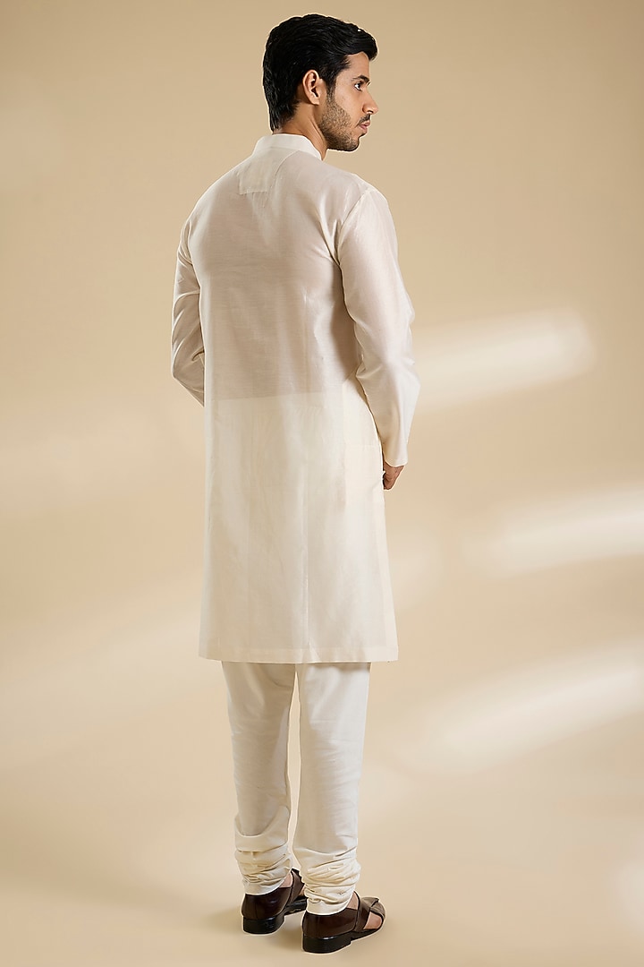 Ivory Raw Silk Groom Sherwani Set by Divyam Mehta Men at Pernia's Pop Up Shop