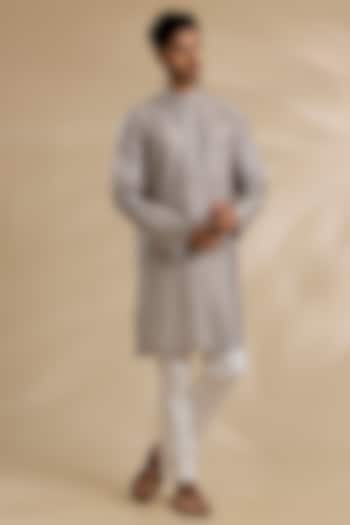 Grey Raw Silk & Stretch Cotton Kurta Set by Divyam Mehta Men
