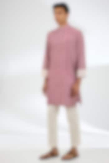 Lychee Red Silk Kurta Set by Divyam Mehta Men