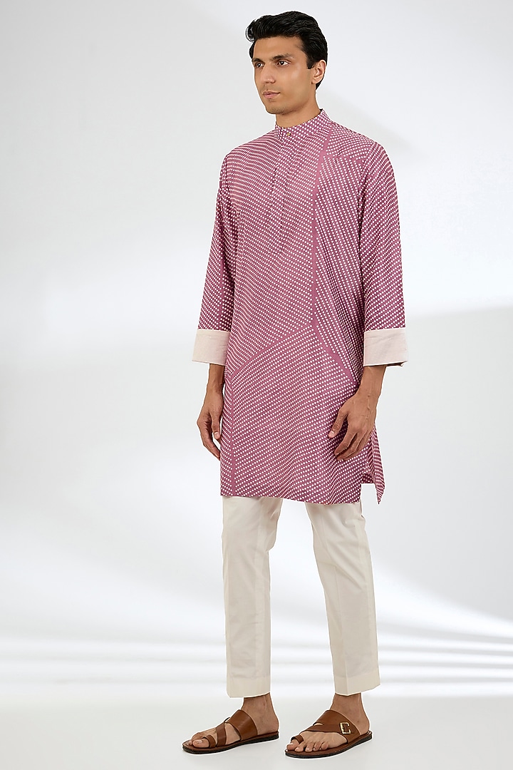 Lychee Red Silk Kurta Set by Divyam Mehta Men