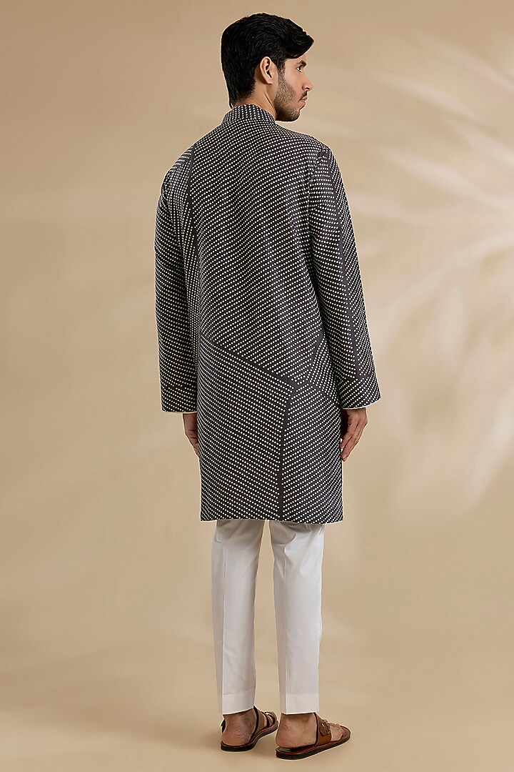 Coal Black Raw Silk & Stretch Cotton Kurta Set by Divyam Mehta Men at Pernia's Pop Up Shop