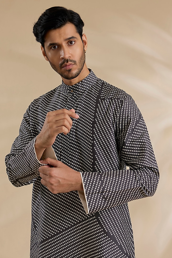 Coal Black Raw Silk & Stretch Cotton Kurta Set by Divyam Mehta Men at Pernia's Pop Up Shop