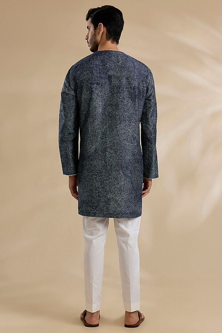 Space Blue Raw Silk & Stretch Cotton Kurta Set by Divyam Mehta Men at Pernia's Pop Up Shop