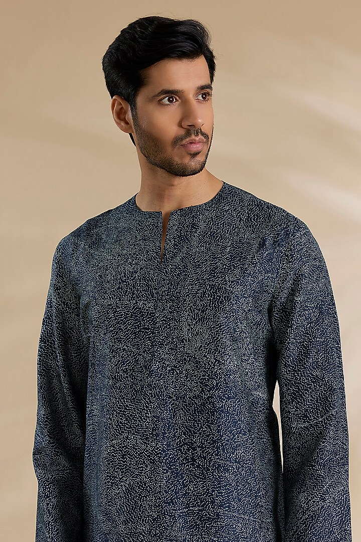Space Blue Raw Silk & Stretch Cotton Kurta Set by Divyam Mehta Men at Pernia's Pop Up Shop