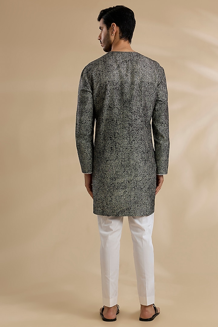 Black Raw Silk & Stretch Cotton Kurta Set by Divyam Mehta Men at Pernia's Pop Up Shop