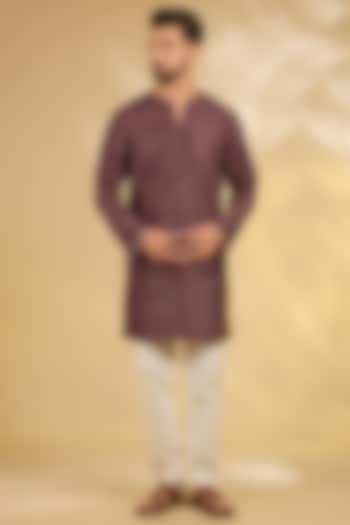 Claret Silk Kurta Set by Divyam Mehta Men at Pernia's Pop Up Shop