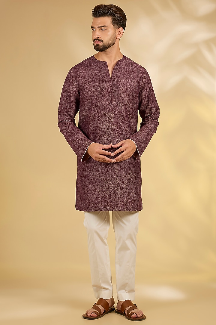 Claret Silk Kurta Set by Divyam Mehta Men at Pernia's Pop Up Shop