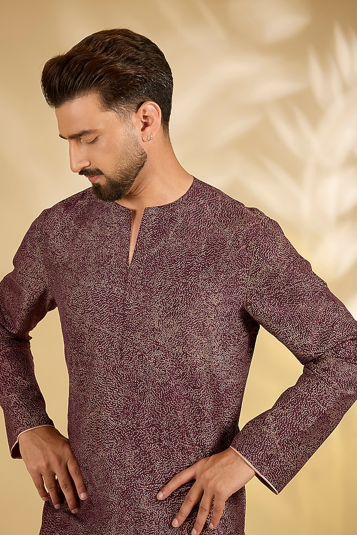 Claret Silk Kurta Set by Divyam Mehta Men at Pernia's Pop Up Shop