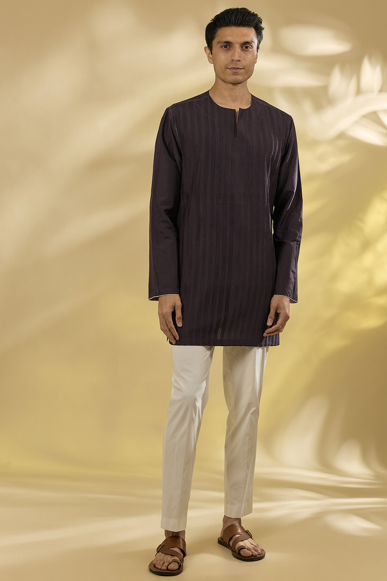 Jamun Colored Raw Silk Kurta Set by Divyam Mehta Men