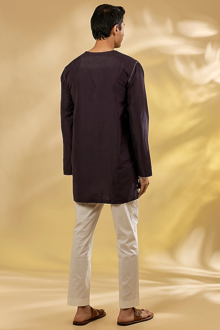 Jamun Colored Raw Silk Kurta Set by Divyam Mehta Men at Pernia's Pop Up Shop