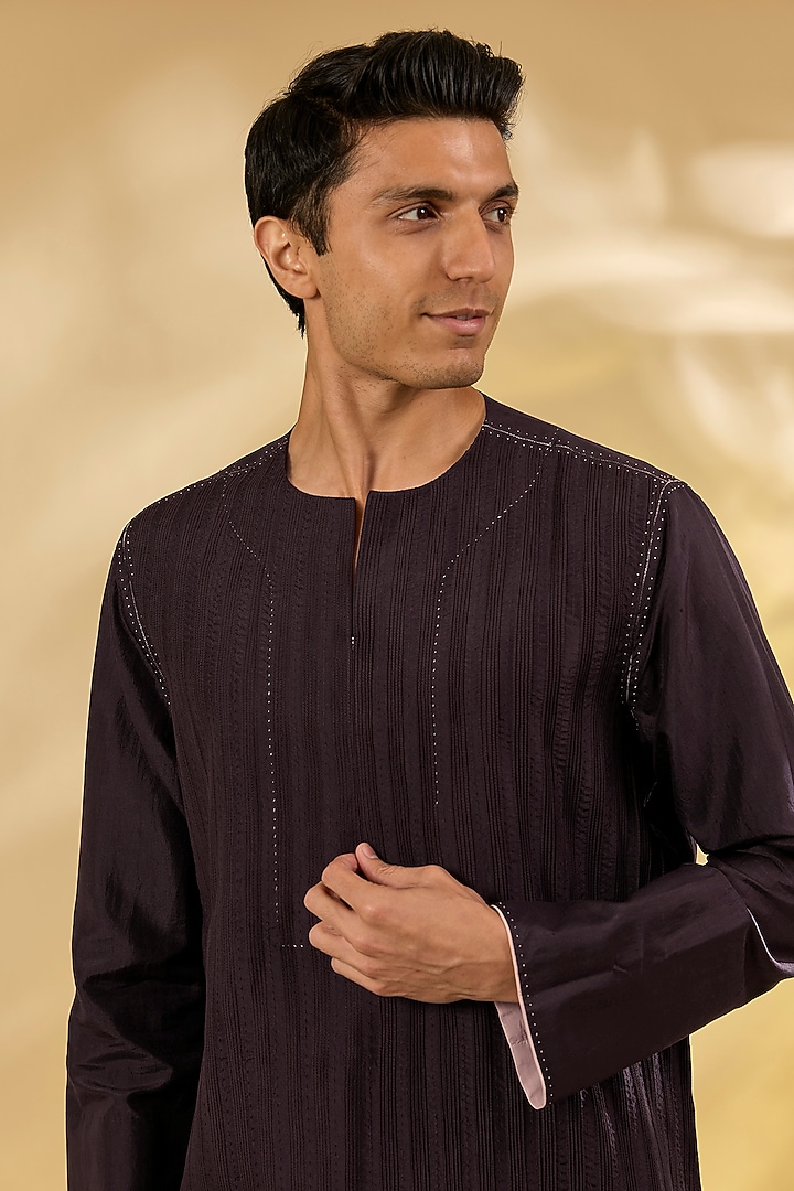 Jamun Colored Raw Silk Kurta Set by Divyam Mehta Men at Pernia's Pop Up Shop