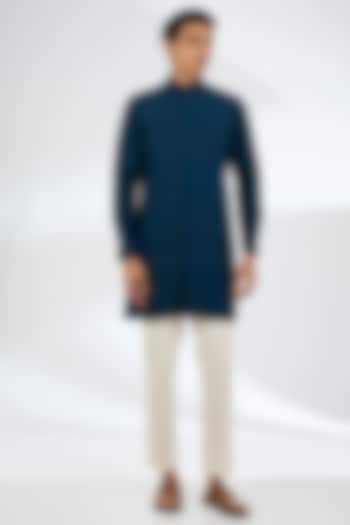Dark Indigo Silk Kurta Set by Divyam Mehta Men