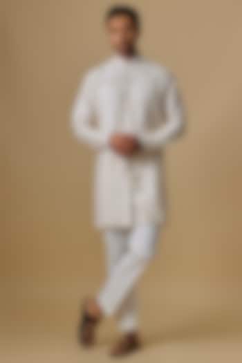 Champagne Raw Silk Kurta Set by Divyam Mehta Men