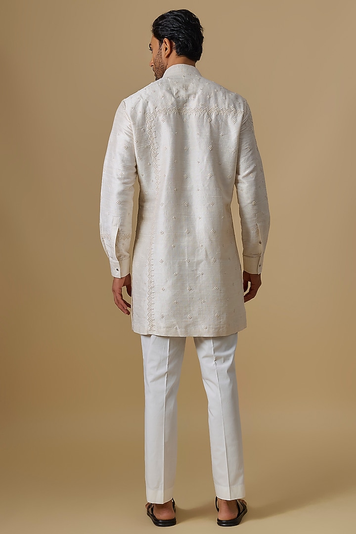 Champagne Raw Silk Kurta Set by Divyam Mehta Men at Pernia's Pop Up Shop