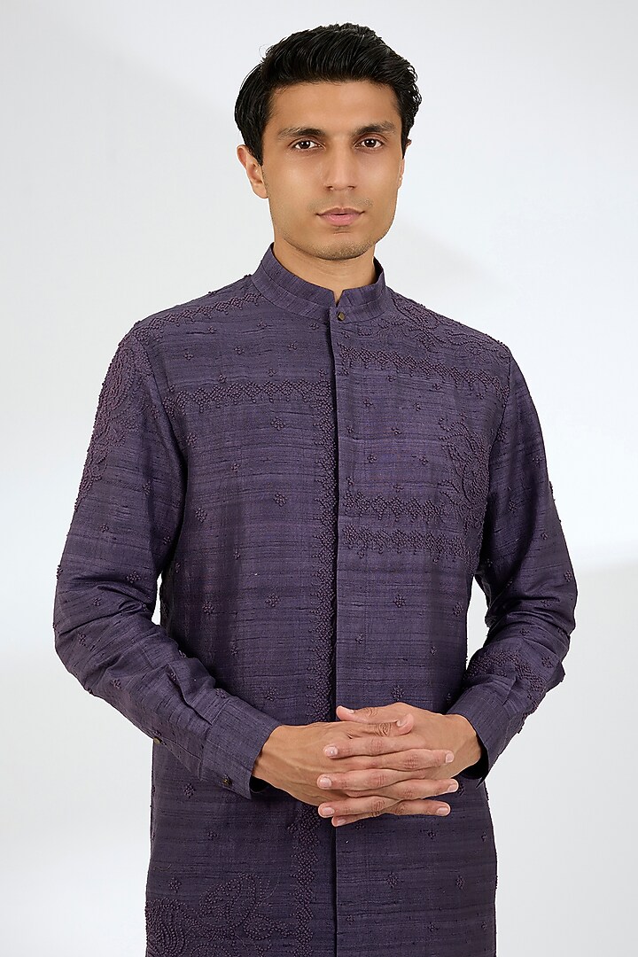 Dry Orchid Silk Kurta Set by Divyam Mehta Men at Pernia's Pop Up Shop