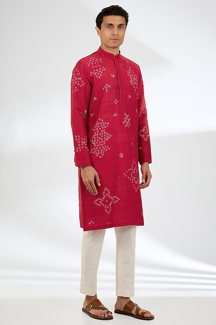 Red Silk Kurta Set by Divyam Mehta Men